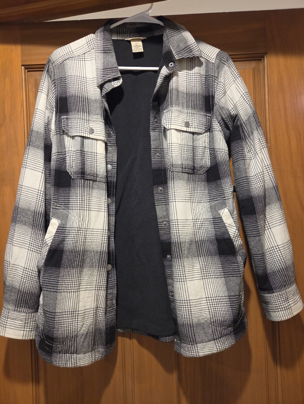 ​Duluth Trading Co. Fleece-Lined Plaid Flannel Snap Jacket XS Black/Off-White